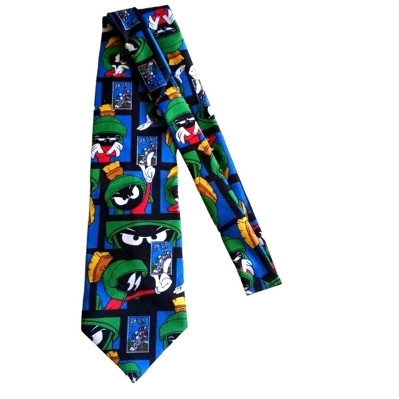 Vintage 90's Necktie Looney Tunes Stamp Collection Marvin the Martian Novelty - Picture 2 of 9